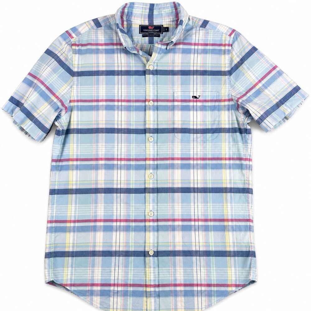 Vineyard Vines Tucker Shirt Mens Small Classic Fit Plaid Short Sleeve Button Up